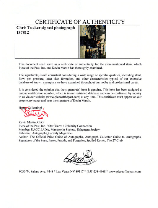 Certificate of authenticity – Chris Tucker – Chris Tucker signed photograph