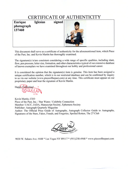 Certificate of authenticity – Enrique Iglesias – Enrique Iglesias signed photograph
