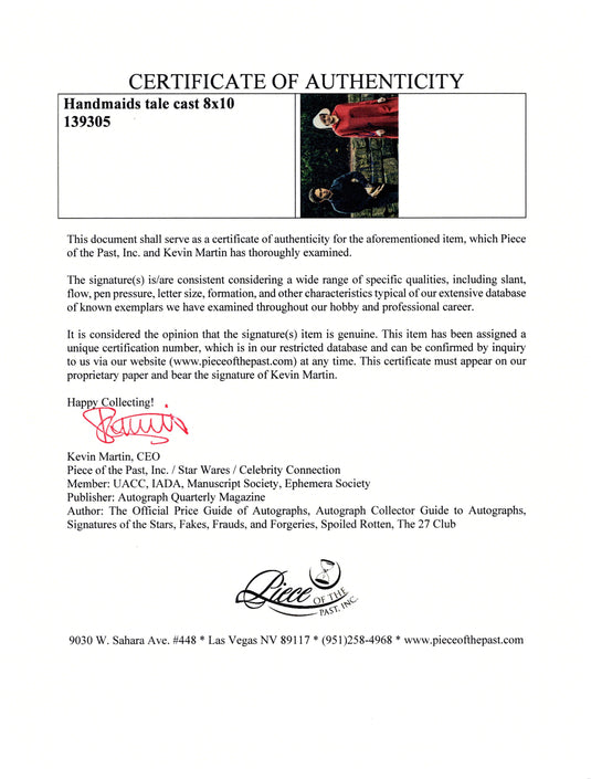 Certificate of authenticity – Max Minghella and Elisabeth Moss – Handmaids Tale cast signed photograph