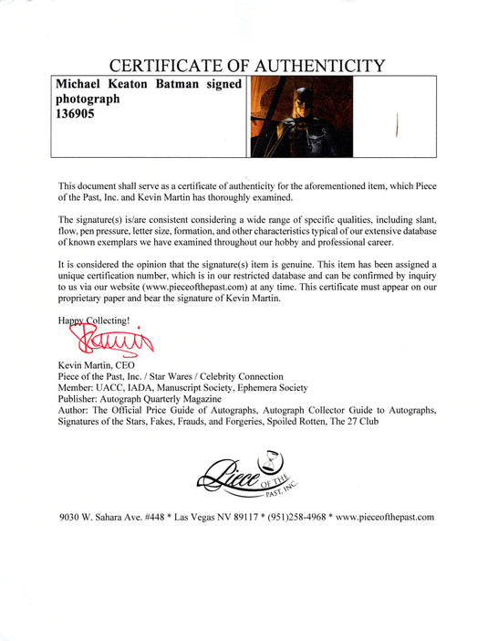 Certificate of authenticity – Michael Keaton – Michael Keaton Batman signed photograph