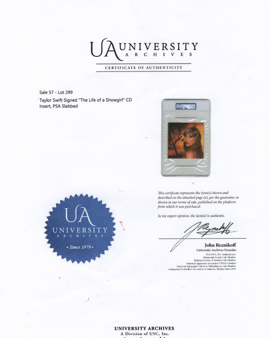 Certificate of authenticity – Taylor Swift – Signed "The Life of a Showgirl" CD insert, PSA slabbed