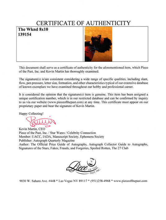 Certificate of authenticity – Weeknd – Weeknd signed photograph